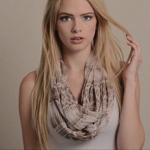 TRIBAL Print Taupe Beige Cowl INFINITY SCARF